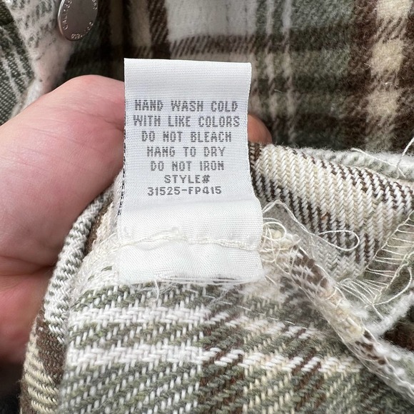 CALI 1850 Womens Plaid Flannel Shacket Large Green Ivory Brown Boxy Oversized - Picture 9 of 9